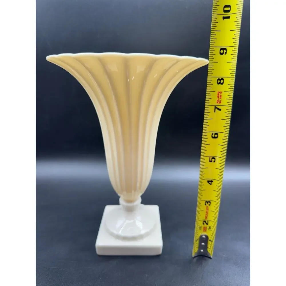 Vintage Lenox Trumpet Vase Green Mark 1931-1953 Ivory Yellow Fluted 9.5” USA
